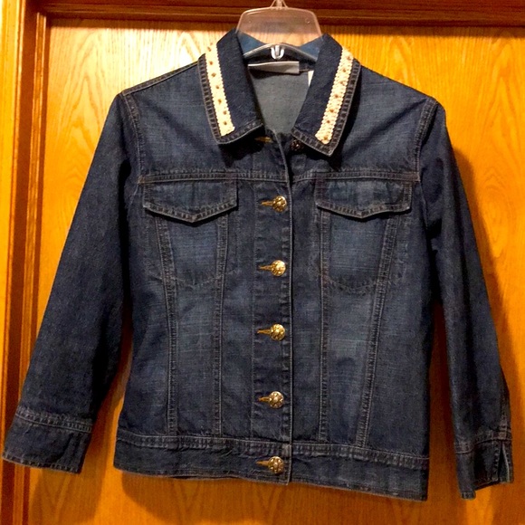 Vintage barn jean jacket macrame bead trim silver heart buttons 3/4 sleeve EUC - Picture 2 of 11